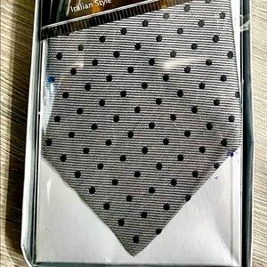 TWO TIES  - gray with black polka-dots. AND blue and yellow stripe